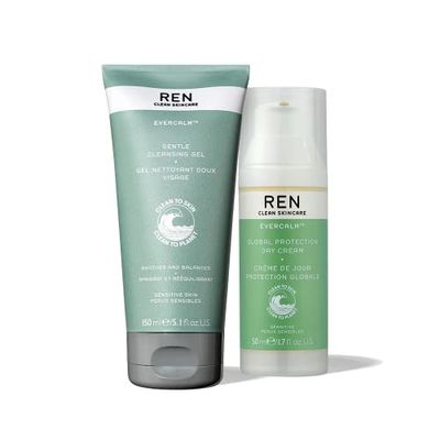 REN Clean Skincare Cleanse and Protect Cream and Gel Duo - Soothing Cleanser and Protective Day Cream - Combat Sensitivity and Dryness - Hydrate Skin with Calming Bioactives