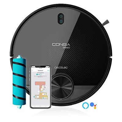 Cecotec Robot Aspirateur Conga 3890 Titanium. Aspirateur, Gommage, Balayage et vadrouille, Laser, Gestion de la pièce, APP, Grande Puissance d'aspiration de 2300 Pa