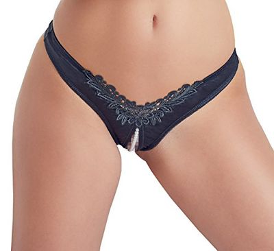 Cottelli Collection Sexy Lingerie G-String, Open String with Pearls, Black, Small