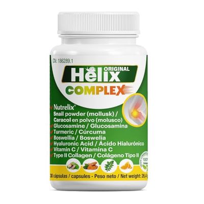 Helix Original Complex | Suplemento Natural para el Dolor Articular con Extracto de Caracol, Glucosamina, Ácido Hialurónico, Cúrcuma y Boswellia | Favorece Movilidad, Elasticidad y Colágeno | 30 Caps