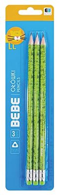 Förslipade HB-pennor med trähöljen med suddgummispets – grön – set med 3 stycken