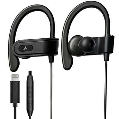 Avantree L171 - Lightning bedrade oordopjes met microfoon en in-line volumeregeling, compatibel met oudere iPhone 14, 13, 12, 11 modellen, MFi-gecertificeerd, sporthoofdtelefoon met oorhaak voor