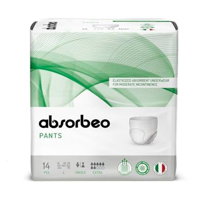 Absorbeo Pants extra, cuecas para adultos, absorventes e elásticas para incontinência moderada, conforto absoluto, proteção, antiodor, totalmente respirável, unissexo, L, 14 unidades (embalagem de 1)