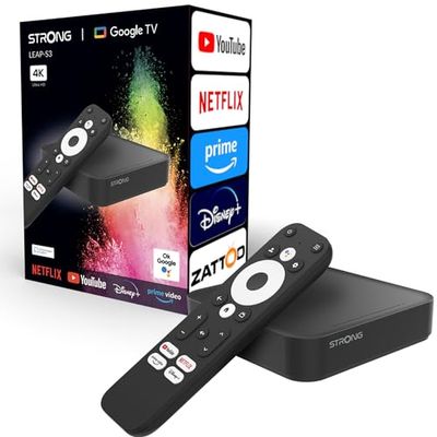 STRONG LEAP-S3 + | Google TV-box met Android 11 | 2 maanden Zattoo gratis | 4K UHD-resolutie | Bluetooth-spraakafstandsbediening en Google Assistant | Neflix | Prime Video | Disney+ UVM.