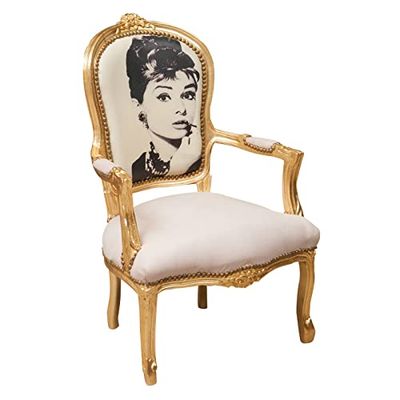 Biscottini Audrey Hepburn Salon et Chaise 100 x 65 x 67 cm | Fauteuil de Chambre à Coucher avec Finition dorée, Bois, 100x65x67 cm