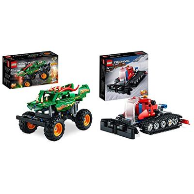 LEGO 42149 Technic Monster Jam Dragon, Set 2 in 1 con Pull-Back & 42148 Technic Gatto delle Nevi, Set 2 in 1 con Motoslitta e Spazzaneve Giocattolo