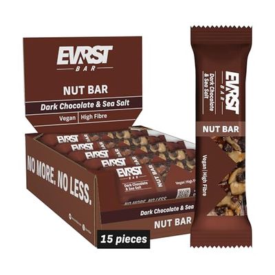 EVRST Nut Bar Dark Chocolate And Sea Salt 15 x 35g Bars, 191 kcal Per Bar, Gluten Free, High Fibre, Free From Palm Oil, Without Artificial Flavours and Colours, Natural Protein