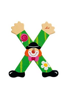 SEVI TRUBS 81760 houten letter X Clown ca. 10 cm, deurletters voor kinderkamer, ABC educatief speelgoed van hout, educatief speelgoed voor kinderen vanaf 3 jaar, letter clowns gesorteerd, groen