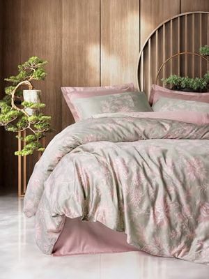 Nuit Des Rêves lyxig satin dubbeltäcke set (200 x 200 cm), pulverfärg, 100% bomull satin, 210 trådantal: kan tvättas i maskin, knappstängning, 2 örngott