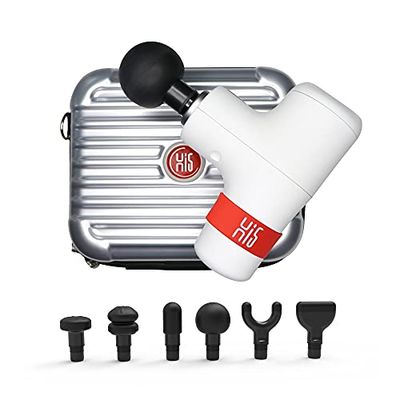 Hi5 General Trillingsmassageapparaat, diep weefsel, massagepistool, massage-pistool voor afvallen na sport, nek, schouders, rug, ontspannen, rustig werking, 6 massagekoppen wit met hardcase