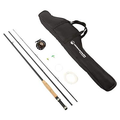 3-delige vliegenhengel en haspel combo starterskit - 97 inch opvouwbare glasvezel en kurk hengelstok met koffer en accessoires van Wakeman (zwart)