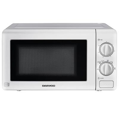 Daewoo 800W, 20L Microwave | Easy Clean Stainless Steel Interior | 6 Power Levels | Manual 30 Minute Timer | Glass Turntable |- White