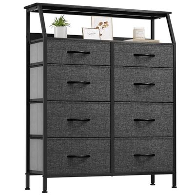 YITAHOME Cassettiera in tessuto,Armadietto con 8 Scomparti,Tiretti Pieghevoli in Tessuto,Struttura in Acciaio,Nero Grigio