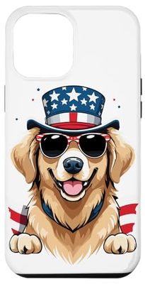 Carcasa para iPhone 15 Pro Max Golden Retriever Día de la Independencia del 4 de julio