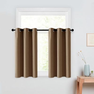 Uppsättning av 2 korta gardiner, fönstergardiner, bistrogardin, halva fönster, gardiner för sovrum, privat sfär, gardin för fönster, energibesparing, gardin för badrum, 65 x 60 cm, brun