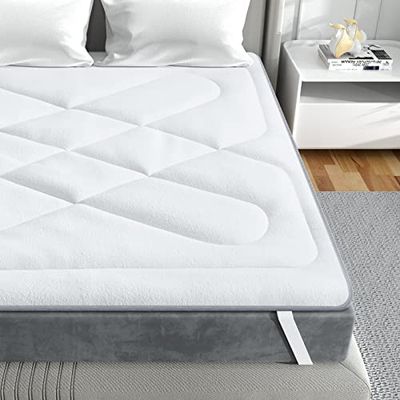 BedStory Mattress Topper 160 x 200 cm with Bamboo Cover, Extra Soft Anti-Dust Mite and Breathable, Mattress Topper Ideal for Sofa, Bz, Caravans, Travel...