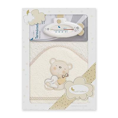 Interbaby Cape du Bain 400 GSM Coton Terry + Thermomètre Modèle Love You Beige 100 x 100 cm
