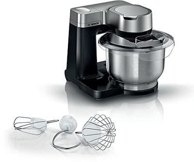 Bosch électroménager MUMS2VM00 - Robot da cucina serie 2, 900 W, 7 velocità + Turbo, set da pasticceria, ciotola da 3,8 l, in acciaio inox, colore: Nero