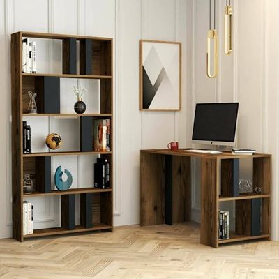 Dmora - Bureau Mirach, Pupitre Polyvalent, Table de Bureau pour PC, Plan de Travail, 120x60h75 cm, Noyer et Anthracite