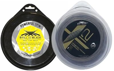 Still in Black Hybride PWF Spin X12 Cordage de Tennis Adulte Unisexe, Gris et Or, 200 m
