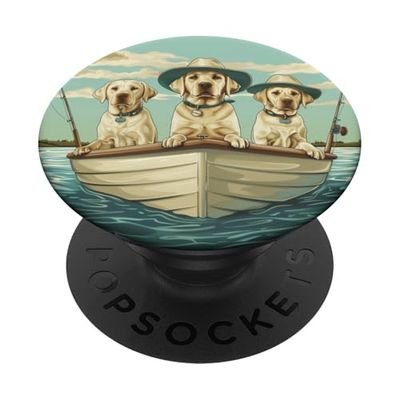 Lindo perro labrador retriever amarillo barco de pesca perro lago PopSockets PopGrip Adhesivo
