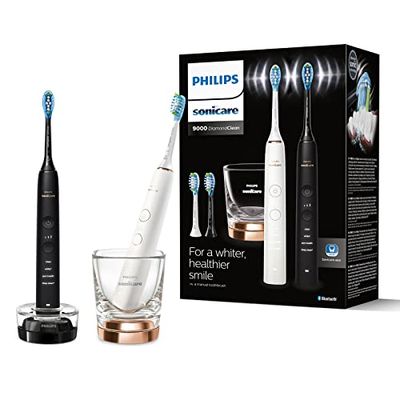 Philips Sonicare DiamondClean 9000 – Lot de 2 brosses à dents électriques connectées pour une meilleure hygiène des dents et des gencives, Noir & Rose or (modèle HX9914/61)