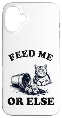 Feed Me Or Else Plante pour Chat Chaton Plantes Amoureux des chats Coque pour iPhone 16 Plus