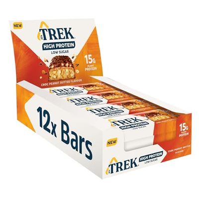 JB's TREK High Protein Low Sugar Choc Peanut Butter Bar - Plant-based protein - High Fibre - 12 x 55g