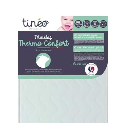 Tinéo Matelas Thermo Confort 60x120x10 cm, Polyuréthane, Blanc, Simple