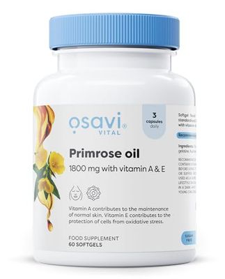 Osavi Primrose Oil 1800 mg with Vitamin A & E – 60 Softgels | Cold–Pressed Evening Primrose Oil with GLA, Enriched with Vitamin A & E | Supports Skin Health & Cell Protection