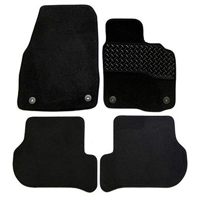 Sakura DD0704 Tailored Car Mats, Black with Rubber Heelpad - Black Trim