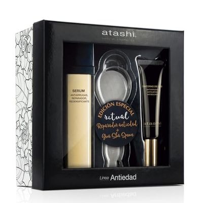 Atashi Rituel réparateur anti-âge | Sérum Redensifiant Anti-rides + contour des yeux anti-rides + Gua Sha Spoon | 50 ml + 15 ml