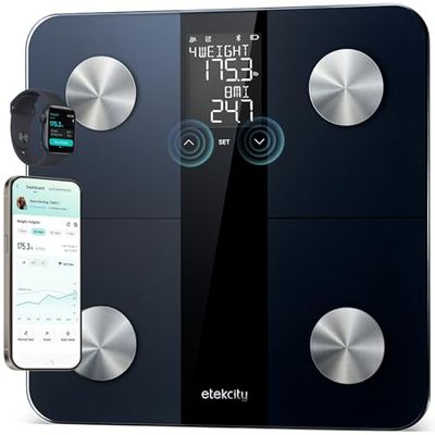 Etekcity Smart Scale for Body Weight, Bathroom Digital Scale with BMI, Body Fat, Muscle Mass with a Large Display, Support Exercise Plan, Calibration-Free & Offline Mode, Batteries Included
