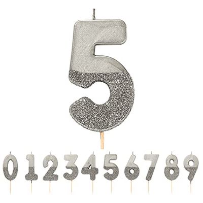 Zilveren Verjaardagskaars Nummer 5 met Glitter | Premium kwaliteit taarttopper decoratie | Mooi, sprankelend voor kinderen, volwassenen, 50e verjaardagsfeestje, jubileum, mijlpaalleeftijd