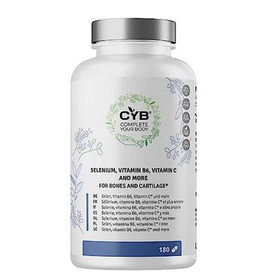 CYB | Glucosamine et Chondroïtine - Vitamine C - Vitamine E - Suppléments pour le Soin des Articulations - 180 Comprimés - Supplément Quotidien pour 6 Mois - sans Gluten - sans Sucre - sans lactose