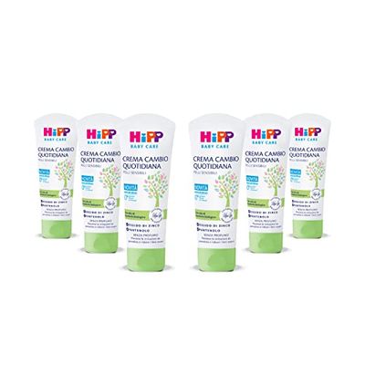 HiPP - Baby Care krem do codziennej zmiany, ochronny i kojący krem do zmiany pieluszek dla niemowląt, do skóry wrażliwej, z organicznym olejkiem migdałowym i tlenkiem cynku, 6 sztuk po 75 ml