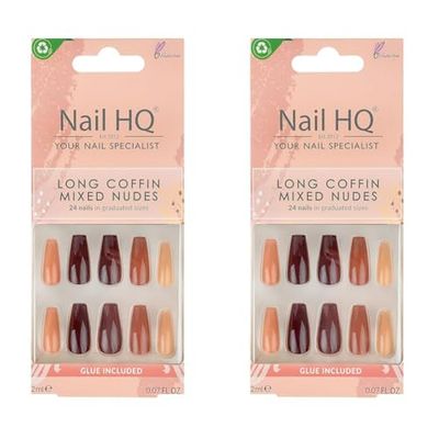 NAIL HQ Long Coffin Mixed Nudes Nails (Pack of 2)