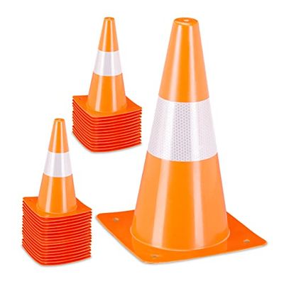 Relaxdays pylonnen set van 32, voetbal, hondentraining, reflecterende verkeerskegel, 30 cm hoog, markeringskegel, oranje