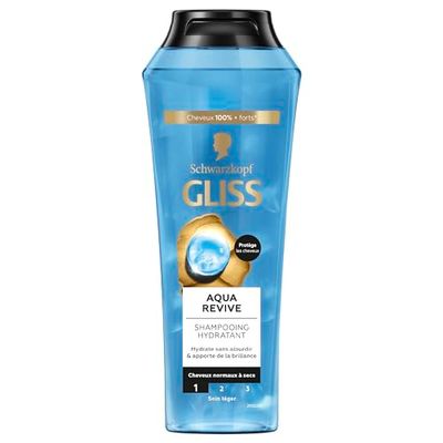 Schwarzkopf - Gliss - Shampoing Aqua Revive - Hair Repair - Hydrate Sans Alourdir - Cheveux Normaux à Secs - Complexe Hyaluron & Algue Marine - 90% d'Ingrédients d'Origine Naturelle - 250ml