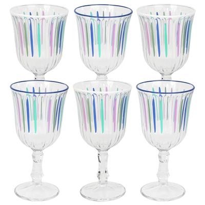 Talking Tables 6 x Wine Glass White and Blue Coloured Striped Drinking Glasses for Wine Prosecco Water Juice Cocktail Summer Birthday Party Christmas Restaurants Catering BBQ 240 ML