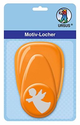 Ursus 19480028 - Motif Hole Punch with Lever Medium Angel, Orange, Punched Motif Approx. 25.4 mm, Made of Plastic with Metal Punch, Suitable for Grammages of 160 220 g/m²