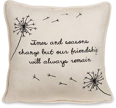 Pavilion Gift Company Dandelion Wishes-Times and Seasons Change but Our Friendship Will Always Remain 12" Decorative Micro Suede Pillow Light Yellow, Taupe