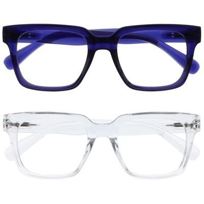 OPULIZERA Blue Light Blocking Reading Glasses - Anti-Reflective and Anti-Glare - 2 Pack Readers - UV400 Protection - Oversized Frame - Computer and Screen Glasses - Blue Clear - Men Women - +3.50