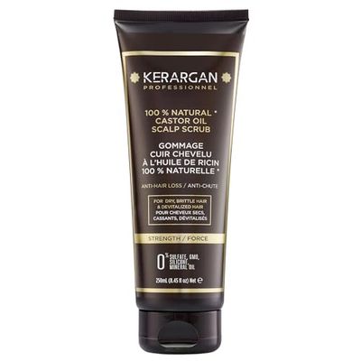 Kerargan - Gommage Capillaire Anti-Chute à l'Huile de Ricin - Pour un Cuir Chevelu Sain et des Cheveux Revitalisés - Enrichi en Huile d'Amande Douce et Aloe Vera - Sans sulfate, OGM, silicone - 250ml