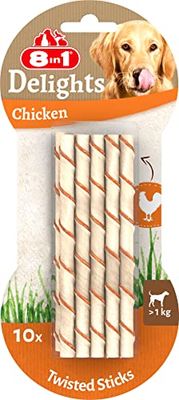 8in1 Delights Chicken Twisted Sticks - gezonde kauwstangen voor honden, hoogwaardig kippenvlees verpakt in runderhuid, 10 stuks