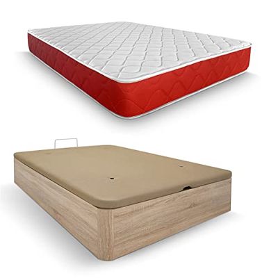 DUÉRMETE ONLINE Pack Matelas viscoélastique Lite réversible épaisseur 23 cm + canapé en Bois Rabattable Grande capacité Couleur Polyuréthane, Beige (Cambria), 135 x 190