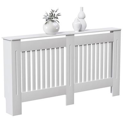 Vida Designs Chelsea radiatorafdekking, modern lattendesign, wit gelakt MDF, groot