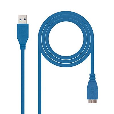 Brightium Cable USB 3.0 Tipo A/M a Micro B/M, 1.0 m, color azul, ideal para transferencia de datos y carga de dispositivos.