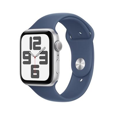 Apple Watch SE (2nd Gen) GPS 44mm Smartwatch with Silver Aluminium Case with Denim Sport Band - M/L. Fitness and Sleep Trackers, Crash Detection, Heart Rate Monitor, Retina Display