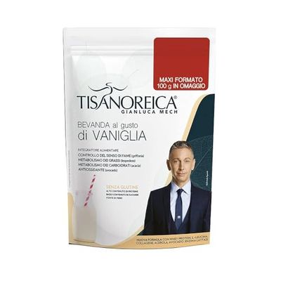 Gianluca Mech | Tisanoreica Bevanda Proteica al Gusto di Vaniglia, 500g, Integratore Alimentare Keto, 341kcal per 100g